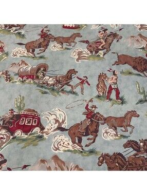 Moda Wild Wild West Cowboy Stagecoach Fabric Light Blue 54"W By The Yard Cotton